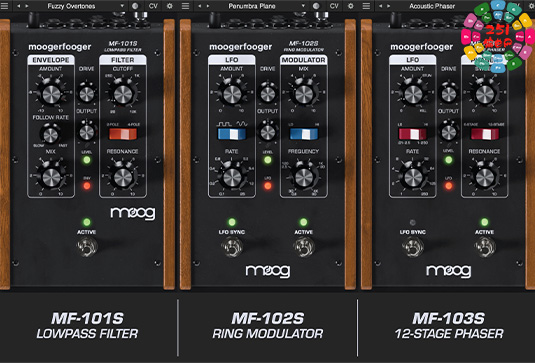传奇踏板效果插件套装 Moogerfooger Effects Bundle v1.3.0（包括MF-101S Lowpass Filter 102S Ring Modulator 103S 12-Stage Phaser 104S Analog Delay 105S MuRF 107S Freqbox 108S Cluster Flux 109S Saturator）-251编曲网